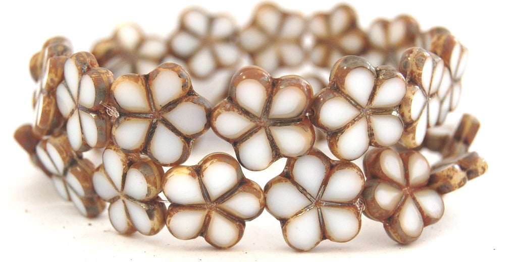 Table Cut Flower Beads, Dark Beige 43400 (7193 43400), Glass, Czech Republic