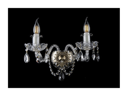 Crystal Bohemia Wall Lamp with 2 bulbs AMEN, Czech Republic. Gold colour Crystal Czech Republic