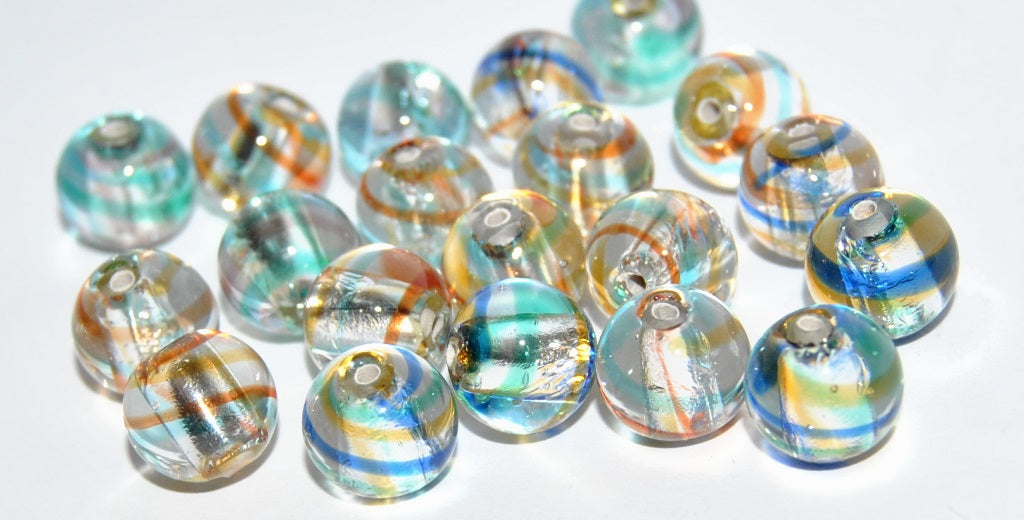 Czech Glass Hand Made Round Lampwork Beads With Silver Plates, (10 A), Glass, Czech Republic