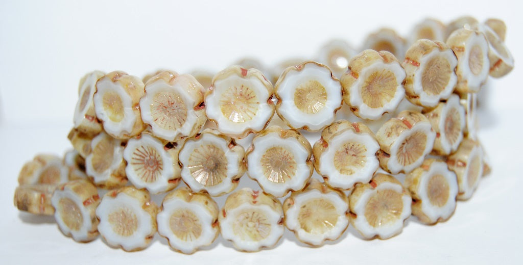 Table Cut Round Beads Hawaii Flowers, (46010 43400), Glass, Czech Republic