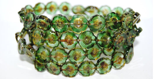 Table Cut Round Beads Hawaii Flowers, 5050130 Travertin (5050130 86800), Glass, Czech Republic