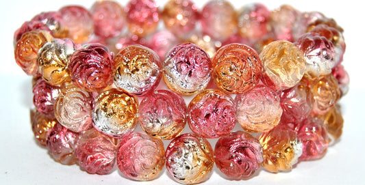 Round Rose Pressed Glass Beads, Crystal 48209 (30 48209), Glass, Czech Republic