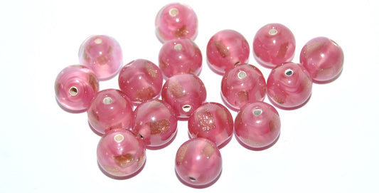 Czech Glass Hand Made Round Lampwork Beads With Aventurine, (10 E), Glass, Czech Republic