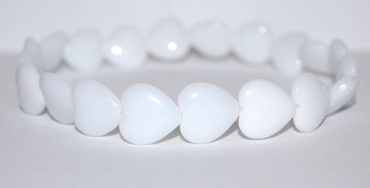 Heart Pressed Glass Beads, White (2010), Glass, Czech Republic