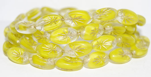 Oval With Rays Pressed Glass Beads, (86028 54202), Glass, Czech Republic
