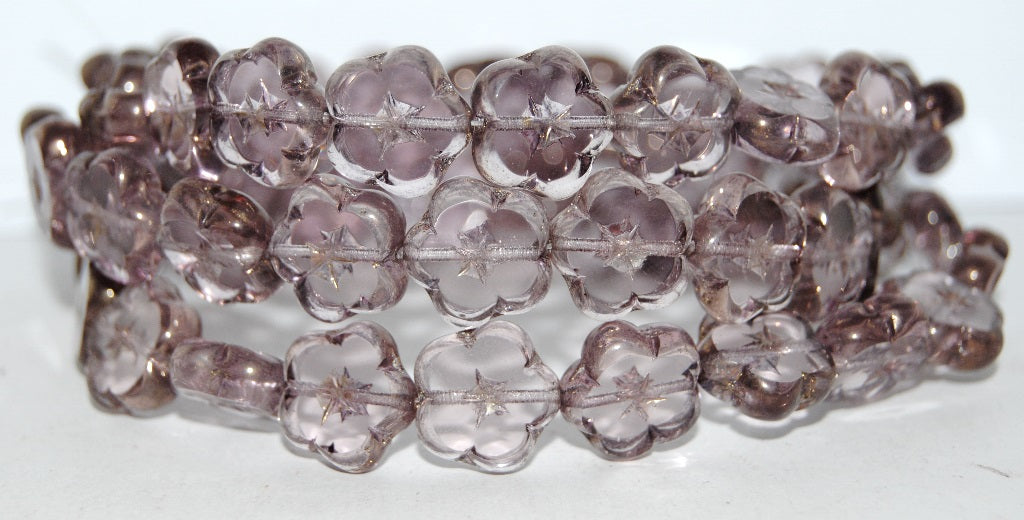 Table Cut Flower Beads, Transparent Light Amethyst Luster Red Full Coated (20020 14495), Glass, Czech Republic