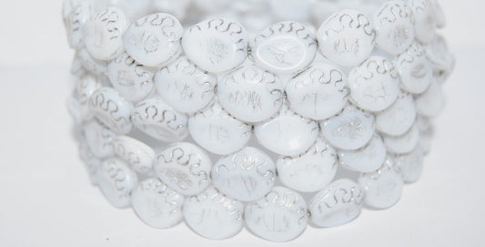 Tear Oval Pressed Glass Beads, White 54201 (2010 54201), Glass, Czech Republic