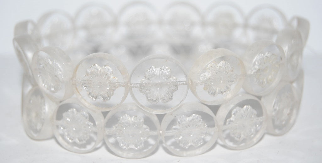 Table Cut Round Beads With Flower, Crystal Luster Cream (30 14401), Glass, Czech Republic