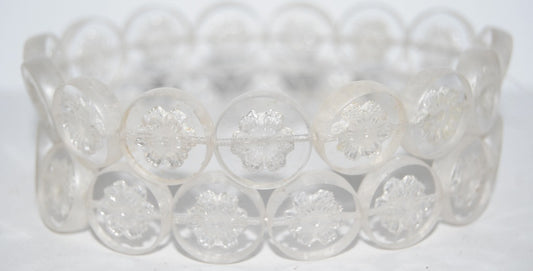 Table Cut Round Beads With Flower, Crystal Luster Cream (30 14401), Glass, Czech Republic