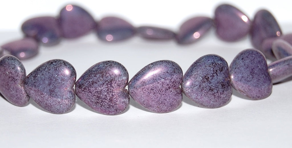 Heart Pressed Glass Beads, Purple (15726), Glass, Czech Republic