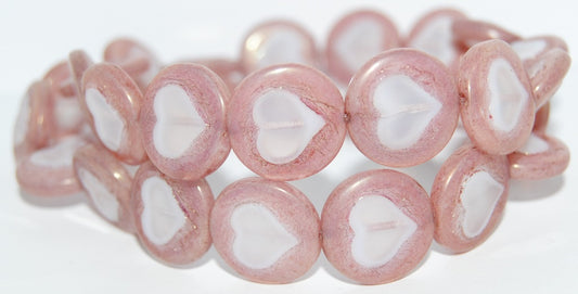 Table Cut Round Beads With Heart, 1000 Luster Red Full Coated (1000 14495), Glass, Czech Republic