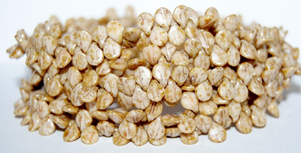 Leaf Petal Pip Pressed Glass Beads, Chalk White 65415B (3000 65415B), Glass, Czech Republic