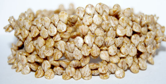 Leaf Petal Pip Pressed Glass Beads, Chalk White 65415B (3000 65415B), Glass, Czech Republic