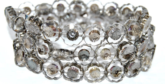 Table Cut Round Beads Hawaii Flowers, Crystal 29500 Chrome (30 29500 Chrome), Glass, Czech Republic