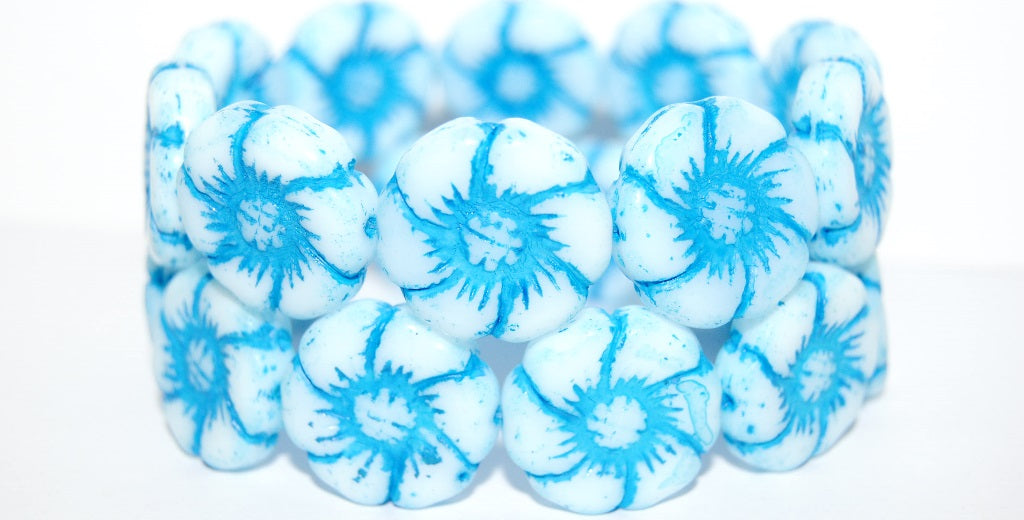 6-Petal Flower Pressed Glass Beads, White 46460 (2010 46460), Glass, Czech Republic