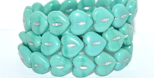 Heart Pressed Glass Beads, Turquoise 54201 (63130 54201), Glass, Czech Republic