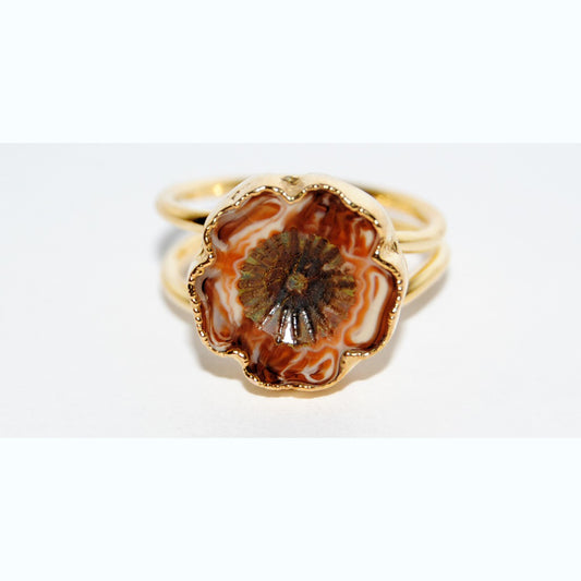 Adjustable Ring with Polished Czech Glass Bead, Hawaiian Flower 16 mm (G-14-B)