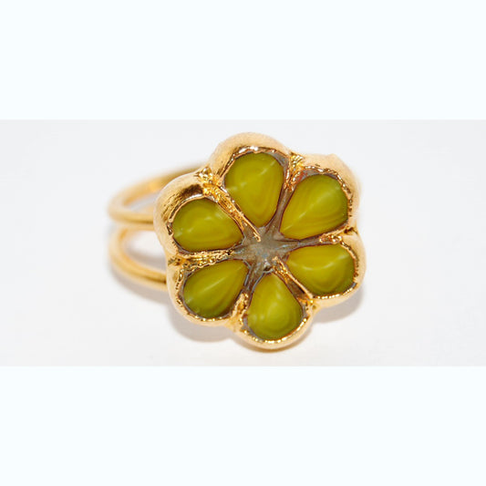Adjustable Ring with Polished Czech Glass Bead, Flower 15 mm (G-4-B)