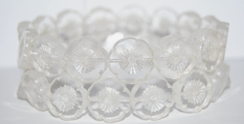 Table Cut Round Beads Hawaii Flowers, Crystal Luster Cream (30 14401), Glass, Czech Republic