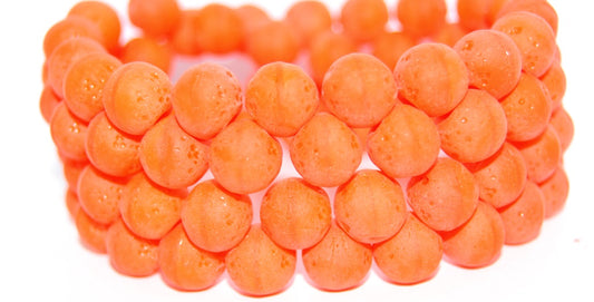 Round Orange Friut Pressed Glass Beads, Deep Orange  Matte (93140 M), Glass, Czech Republic