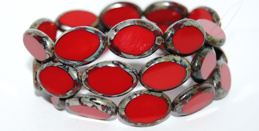 Table Cut Oval Beads Roach, Opaque Red 43400 (93200 43400), Glass, Czech Republic