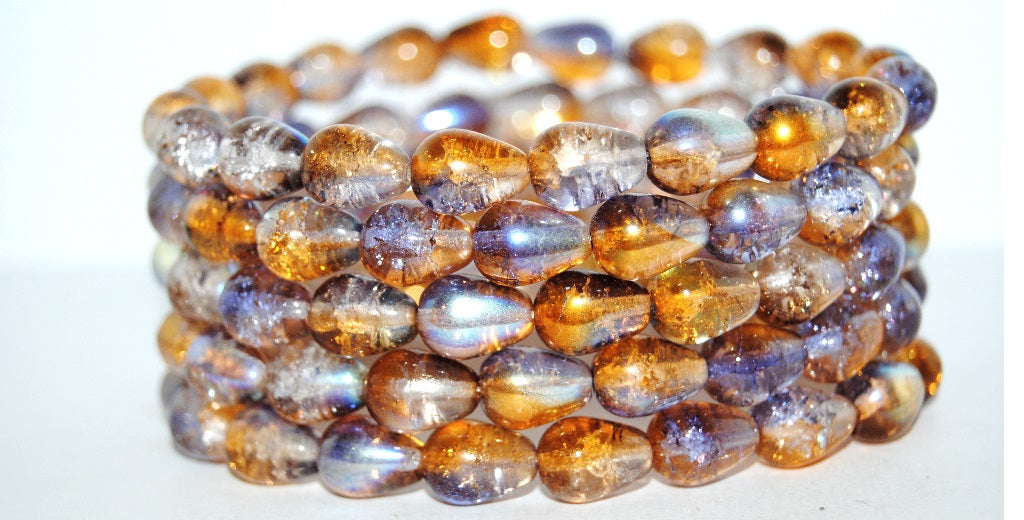 Pear Drop Pressed Glass Beads, (48107Crackle), Glass, Czech Republic