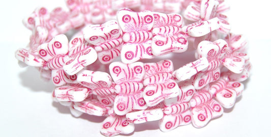 Butterfly Pressed Glass Beads, White 43807 Metalic (2010 43807 Metalic), Glass, Czech Republic