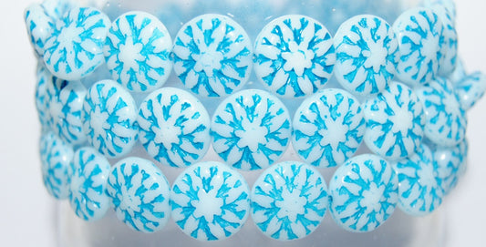 Round Flower Edelweiss Pressed Glass Beads, White 46460 (2010 46460), Glass, Czech Republic