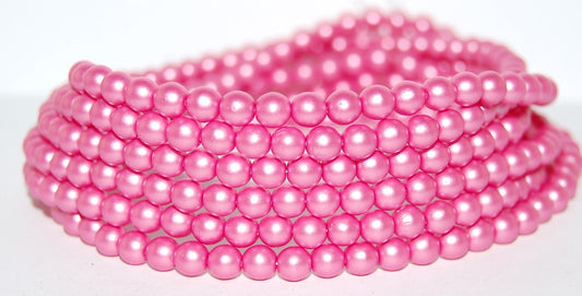 Round Pressed Glass Beads Druck, Pink (25007), Glass, Czech Republic
