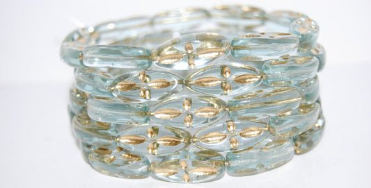 Boat Oval Pressed Glass Beads With Decor, Transparent Blue 54202 (30020 54202), Glass, Czech Republic