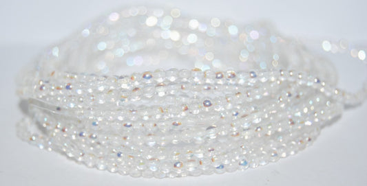 Round Pressed Glass Beads Druck, Crystal Ab (30 Ab), Glass, Czech Republic