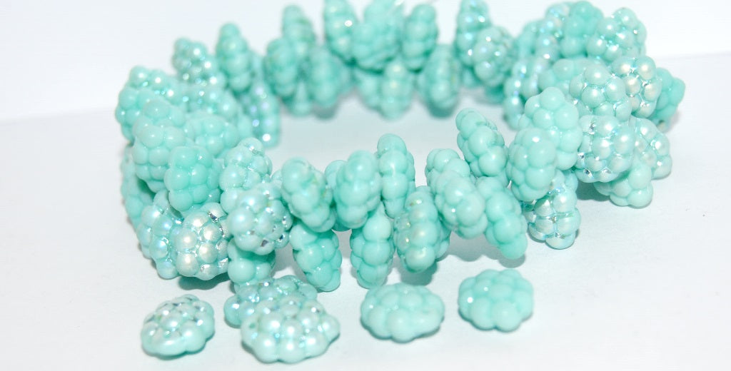 Grape Fruit Pressed Glass Beads, Opal Aqua Ab (61100 Ab), Glass, Czech Republic