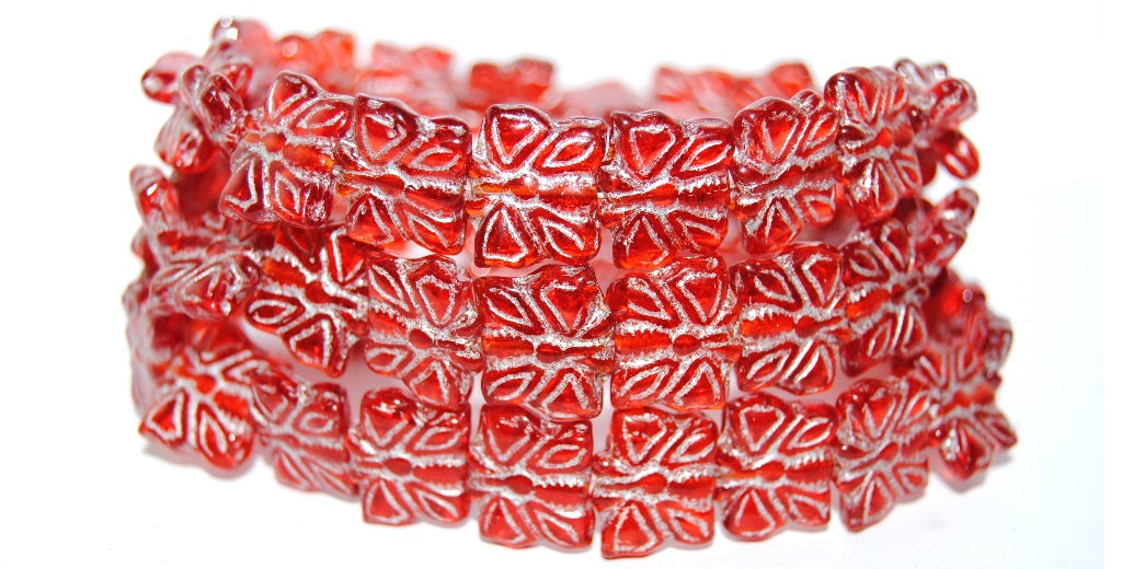 Butterfly Pressed Glass Beads, Transparent Red 54201 (90060 54201), Glass, Czech Republic