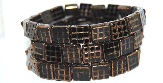 Table Cut Square Beads With Grid, Black Bronze (23980 14415), Glass, Czech Republic