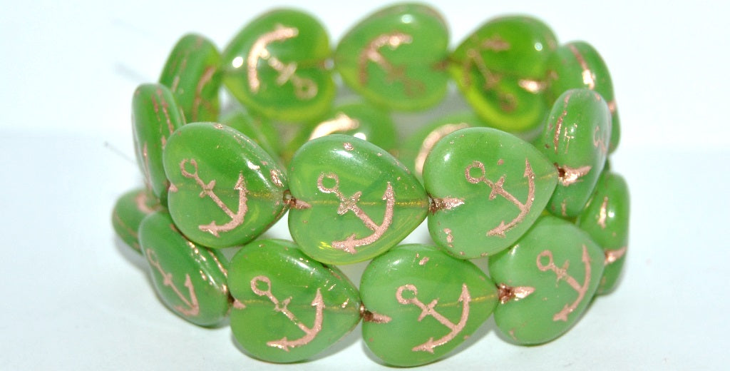 Heart With Anchor Pressed Glass Beads, (52020 54200), Glass, Czech Republic
