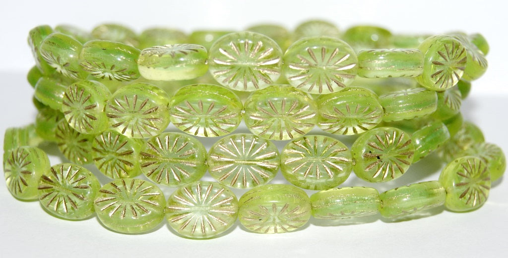 Flat Oval Pressed Glass Beads With Rays, (57801 54202), Glass, Czech Republic