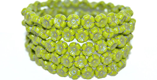 Hawaii Flower Pressed Glass Beads, Opaque Green 43809 (53400 43809), Glass, Czech Republic