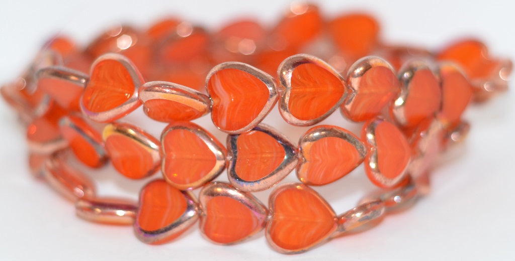 Table Cut Heart Beads, (Orange Opal 30510), Glass, Czech Republic