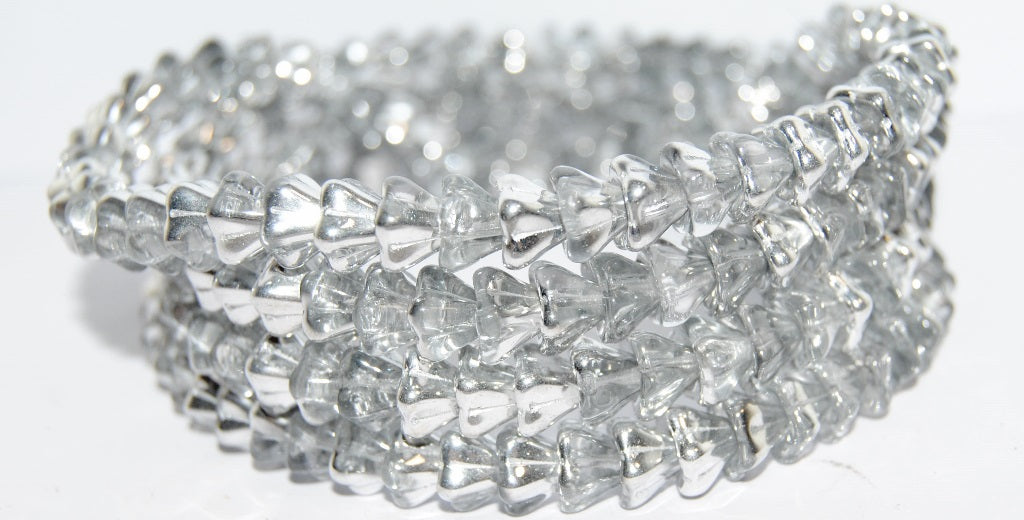 Bell Flower Pressed Glass Beads, Crystal Crystal Silver Half Coating (30 27001), Glass, Czech Republic