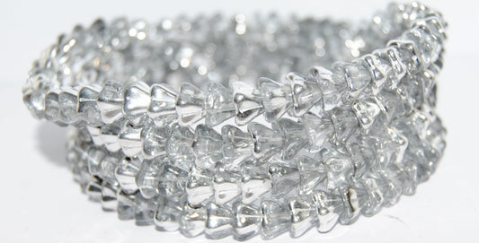 Bell Flower Pressed Glass Beads, Crystal Crystal Silver Half Coating (30 27001), Glass, Czech Republic