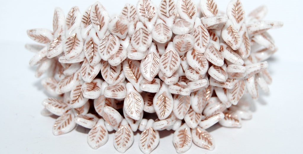 Elm Leaf Pressed Glass Beads, White 54200 (2010 54200), Glass, Czech Republic