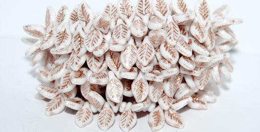 Elm Leaf Pressed Glass Beads, White 54200 (2010 54200), Glass, Czech Republic