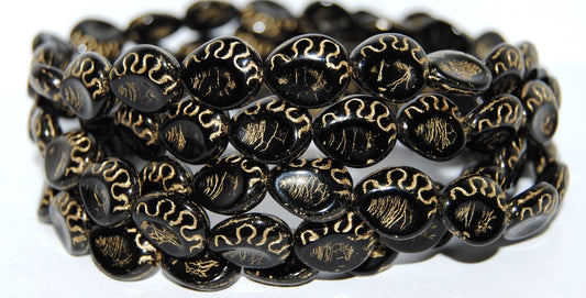 Tear Oval Pressed Glass Beads, Black 54202 (23980 54202), Glass, Czech Republic