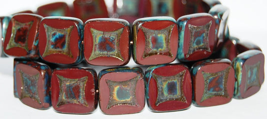 Table Cut Square Beads With Square, 93300 Travertin (93300 86800), Glass, Czech Republic