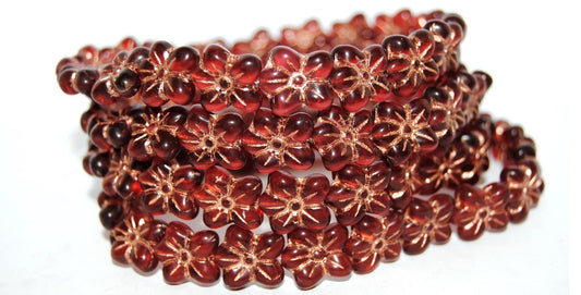 Flower Pressed Glass Beads, Transparent Red 54200M (70350 54200M), Glass, Czech Republic