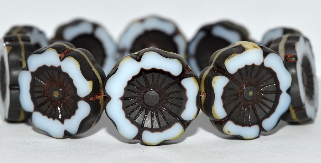 Table Cut Round Beads Hawaii Flowers, 17025 Travertin (17025 86800), Glass, Czech Republic