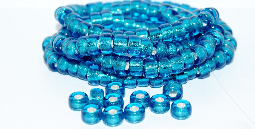 Pony Big Round Bagel Beads With Big Hole, Transparent Aqua 81800 (60020 81800), Glass, Czech Republic