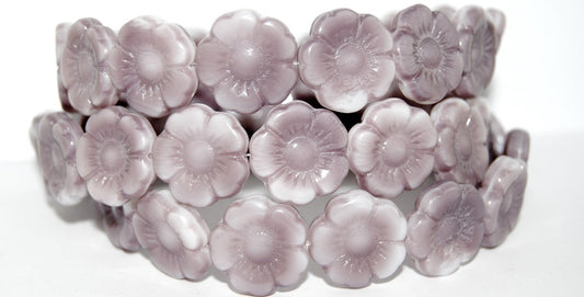 Round Flat Flower Pressed Glass Beads, 7224 (7224), Glass, Czech Republic