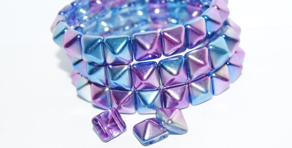 Pressed Glass Beads 2-Hole Square Pyramid, Crystal 48102 (30 48102), Glass, Czech Republic