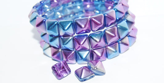 Pressed Glass Beads 2-Hole Square Pyramid, Crystal 48102 (30 48102), Glass, Czech Republic